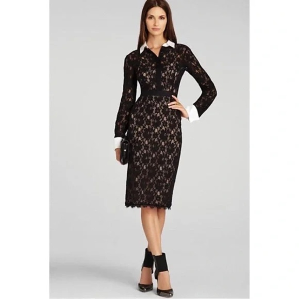 BCBGMaxAzria Black Lace Long Sleeve Dress